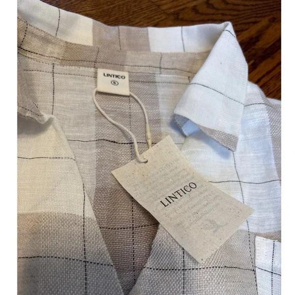 Lintico Linen Plaid Oversized Pocket Shirt NWT - Picture 4 of 6